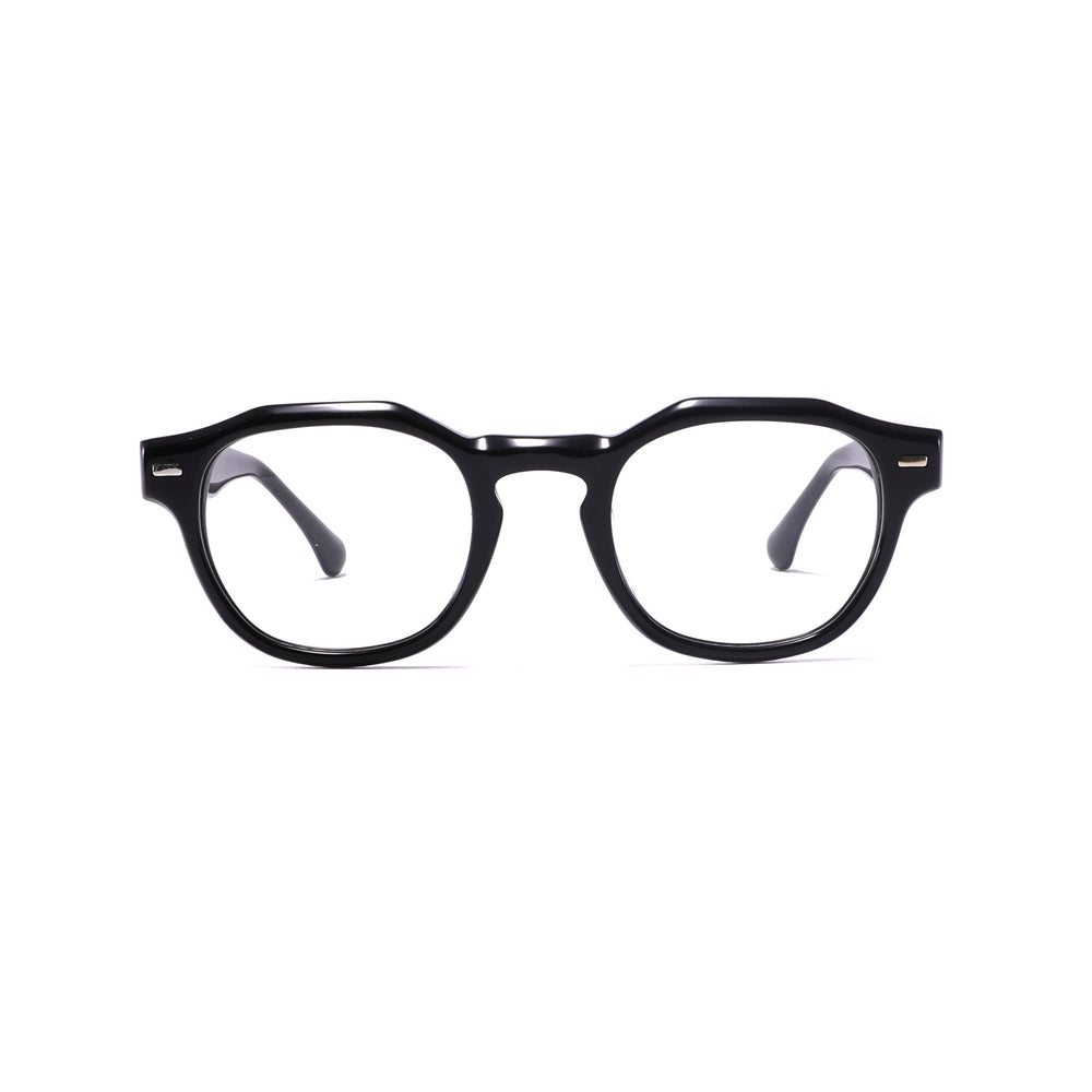 The Lucrezia bold geometric round black acetate glasses front view