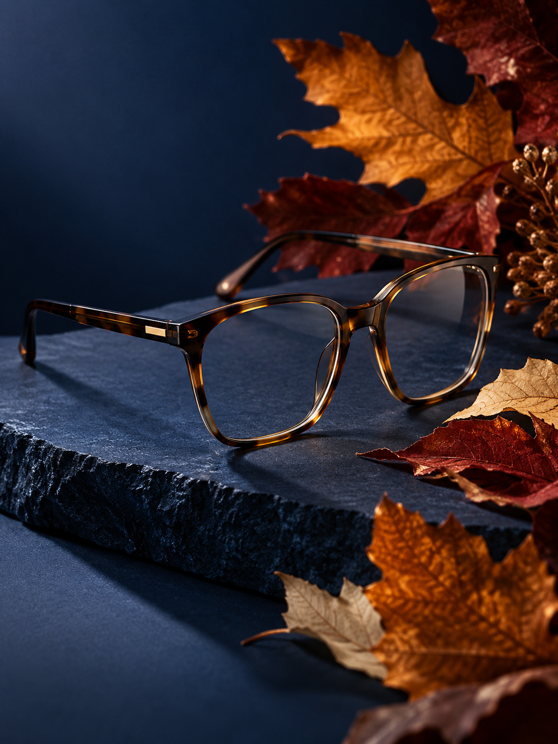 Tortoiseshell frame with autumn leaves